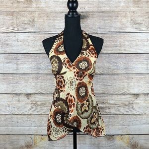 Brown Flower Halter Top